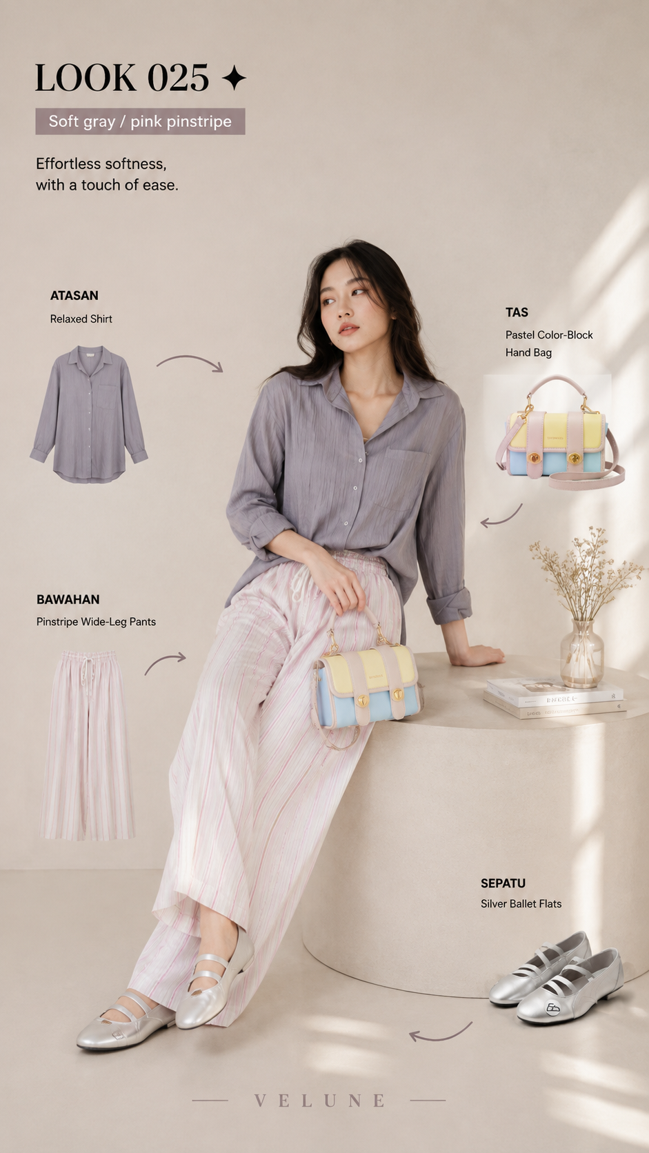 Soft Gray / Pink Pinstripe outfit