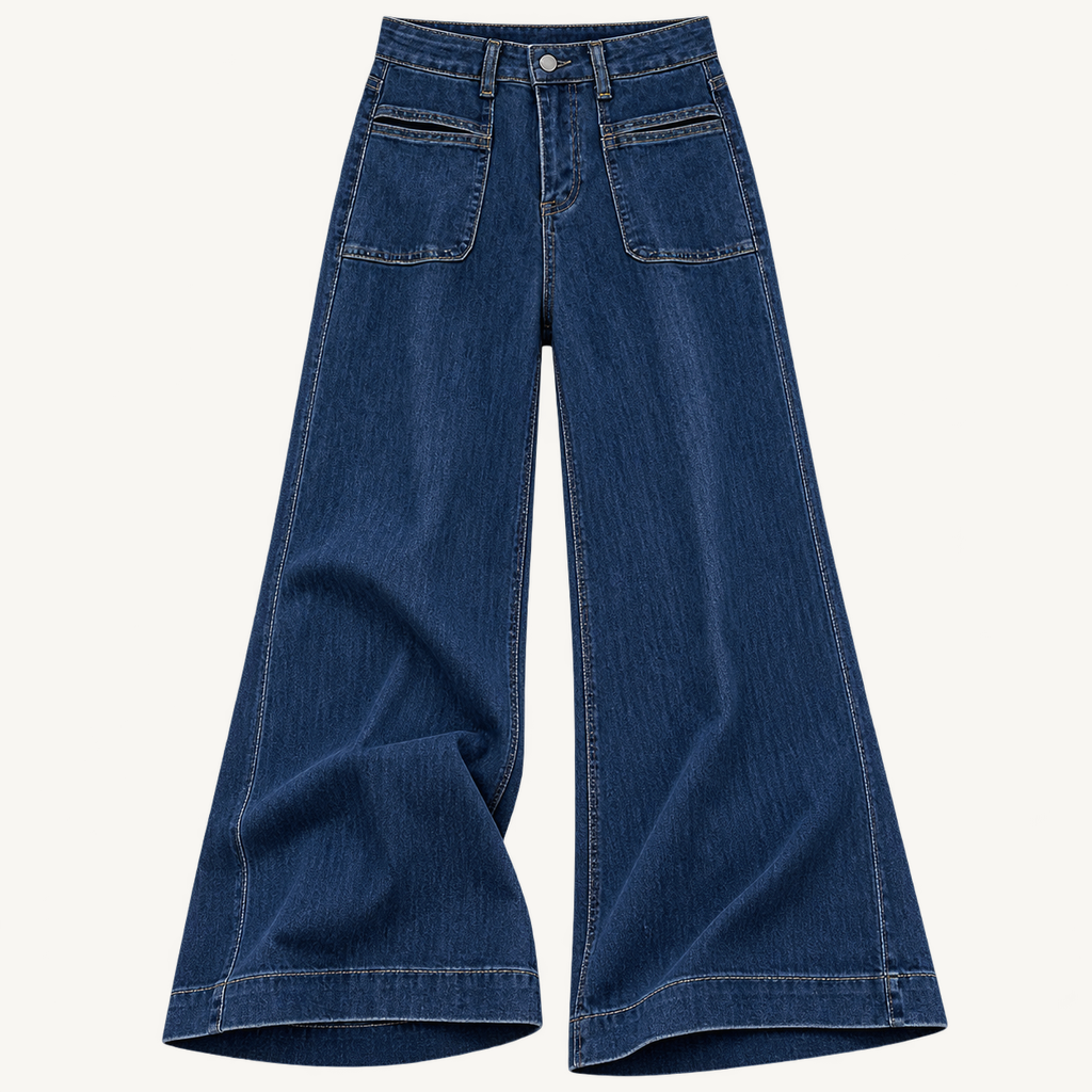 Dark Blue Wide-Leg Denim Pants