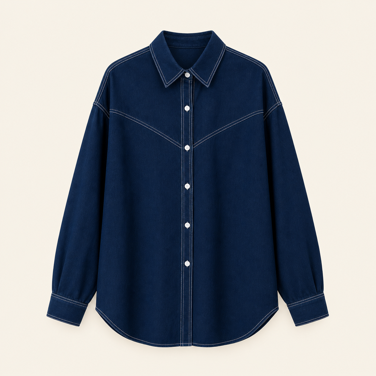 Oversized Navy Long-Sleeve Shirt